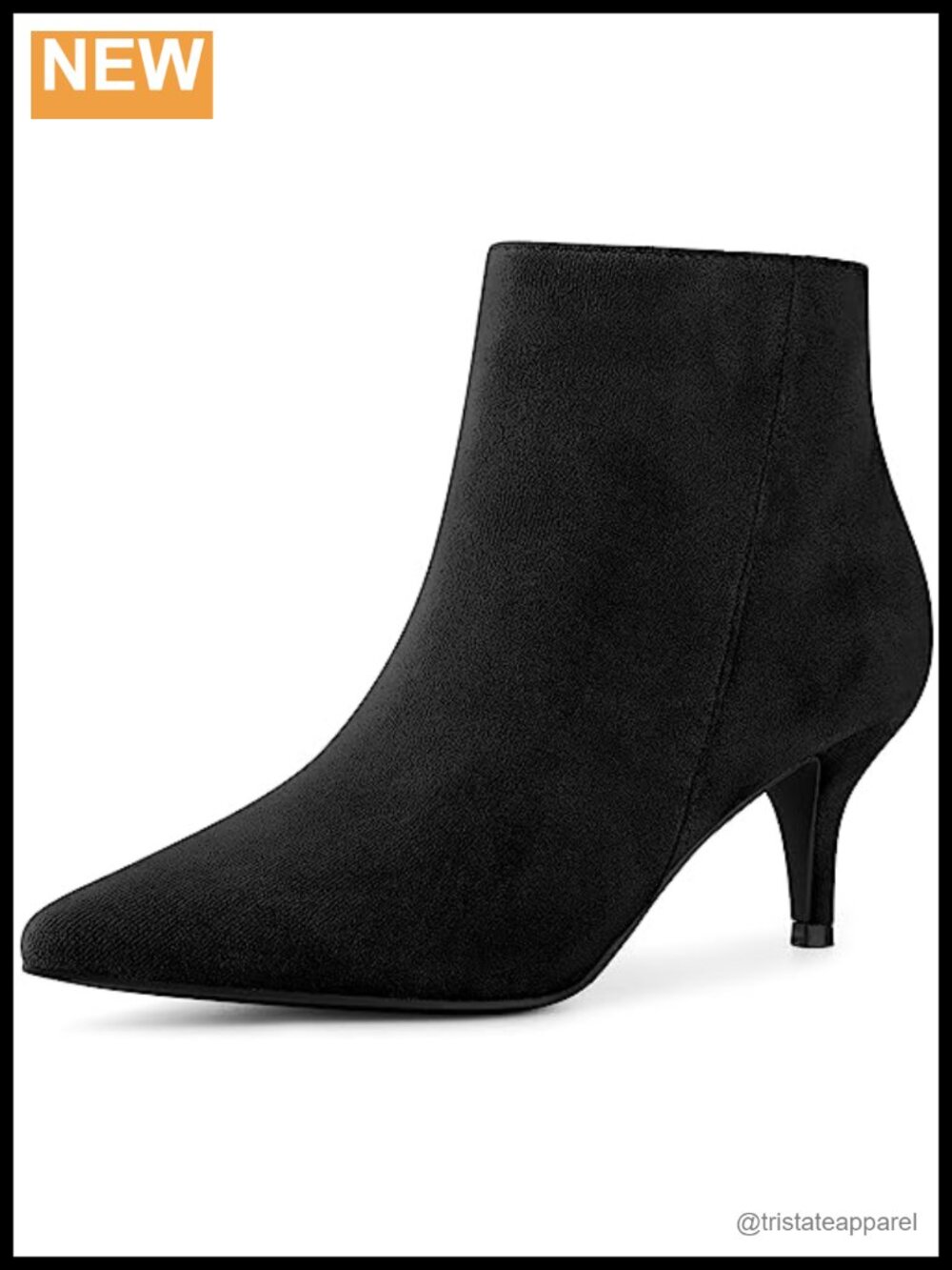 Ankle Booties Kitten Heels Stiletto Pointed Toe Zip Faux Suede Women